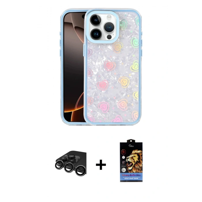 MARSİLYAN™- iPhone 15 Pro Max Kılıf Odak Prime - Siyah Buffer Hayalet Cam Ekran Koruyucu + Raze Metal Kamera Lens - TMGI