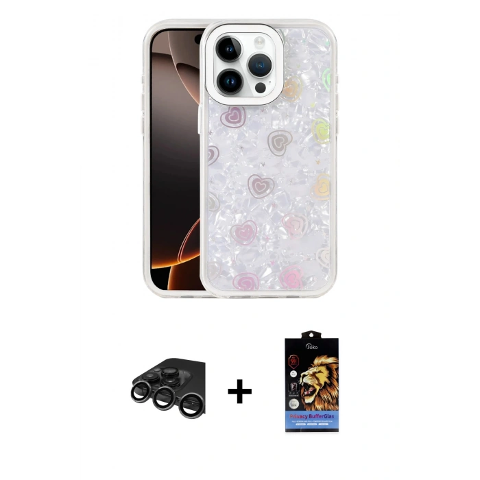 MARSİLYAN™- iPhone 15 Pro Max Kılıf Odak Prime - Siyah Buffer Hayalet Cam Ekran Koruyucu + Raze Metal Kamera Lens - TMGI