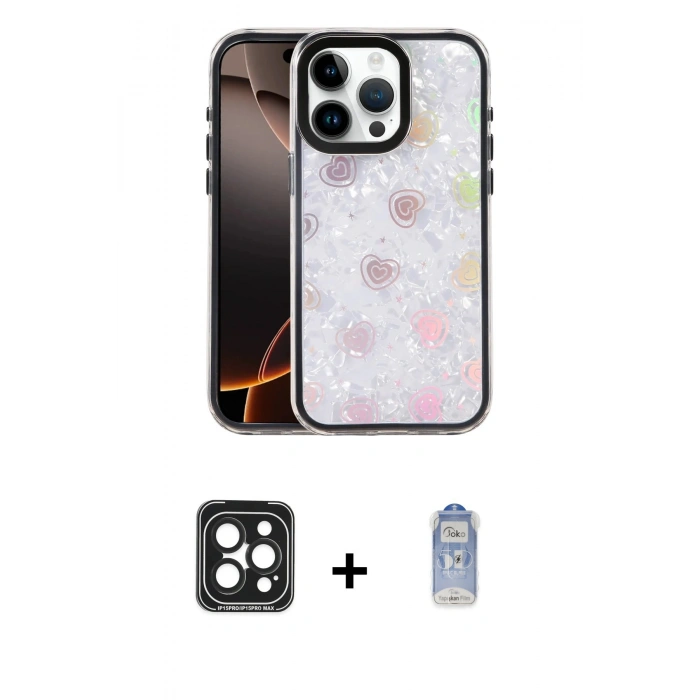 MARSİLYAN™- iPhone 15 Pro Max Kılıf Odak Prime - Siyah Joko Magic 5D Cam + PVD Metal Kamera Lens - SH