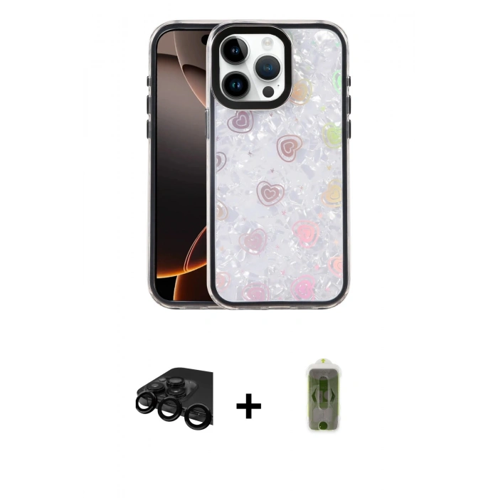MARSİLYAN™- iPhone 15 Pro Max Kılıf Odak Prime - Siyah Joko Magic 5D Hayalet Cam + Siyah Raze Metal Kamera Lens