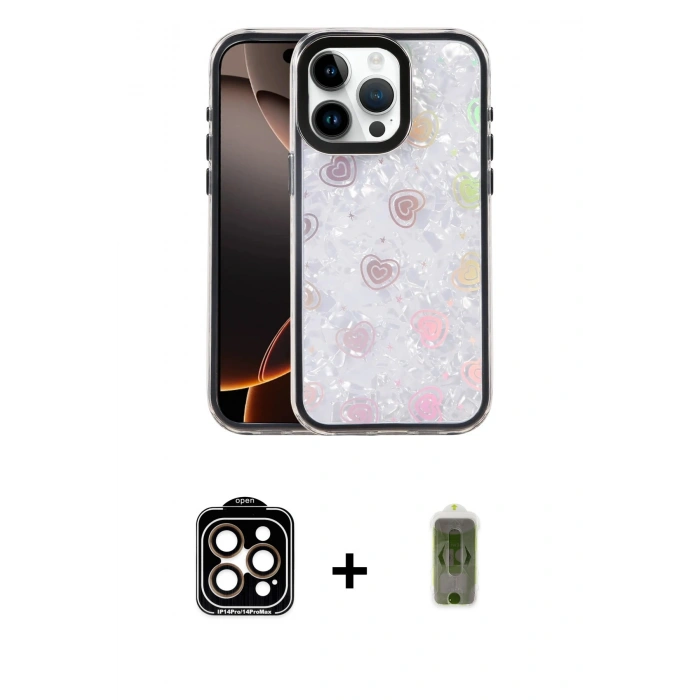 MARSİLYAN™- iPhone 15 Pro Max Kılıf Odak Prime - Siyah Joko Magic 5D Hayalet Cam + Turuncu PVD Metal Kamera Lens