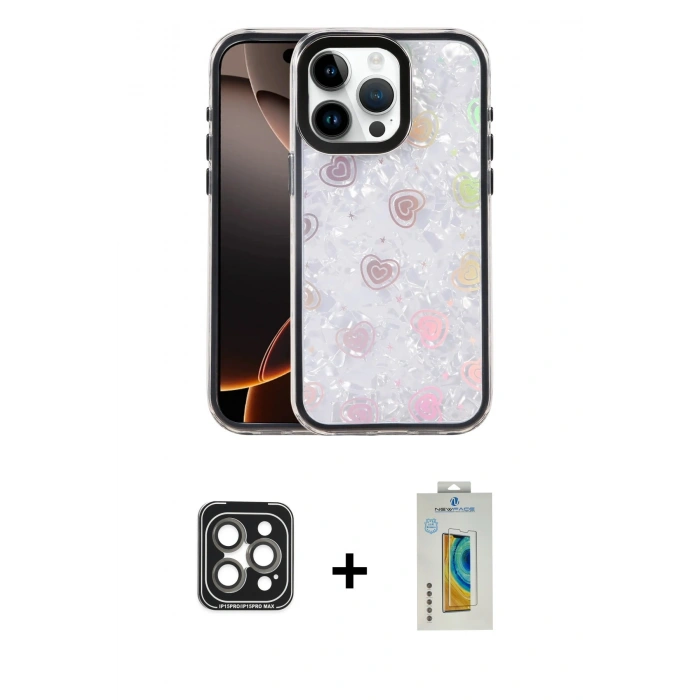 MARSİLYAN™- iPhone 15 Pro Max Kılıf Odak Prime - Siyah Polymer Nano Ekran Koruyucu + PVD Metal Kamera Lens - GI