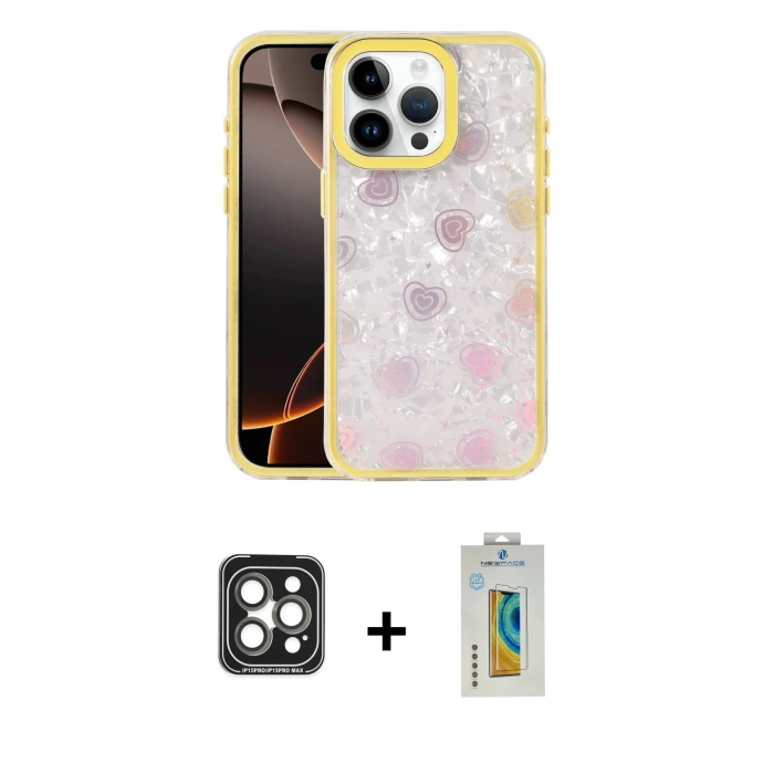 MARSİLYAN™- iPhone 15 Pro Max Kılıf Odak Prime - Siyah Polymer Nano Ekran Koruyucu + PVD Metal Kamera Lens - GI