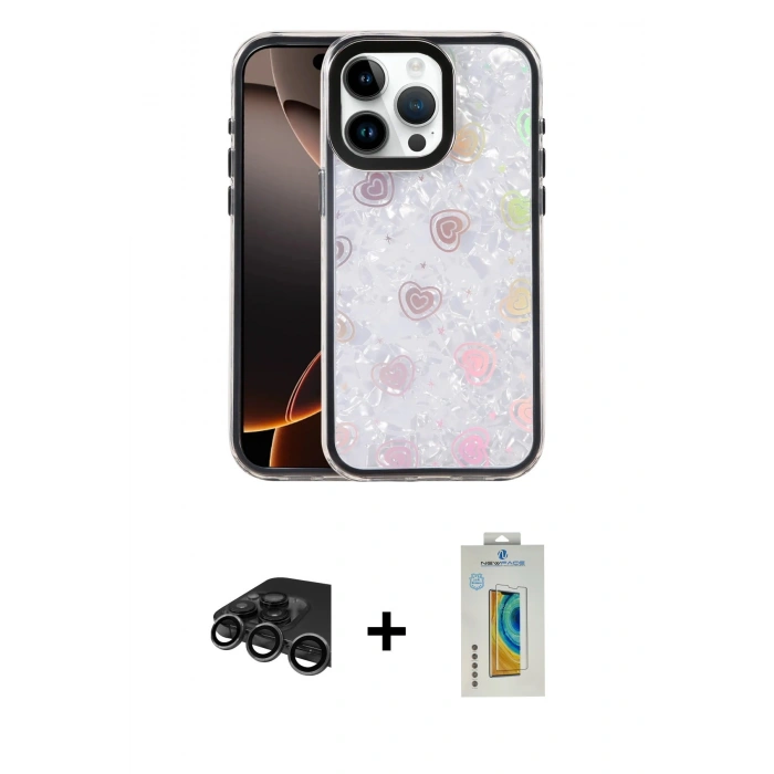 MARSİLYAN™- iPhone 15 Pro Max Kılıf Odak Prime - Siyah Polymer Nano Ekran Koruyucu + Raze Metal Kamera Lens - TMGI