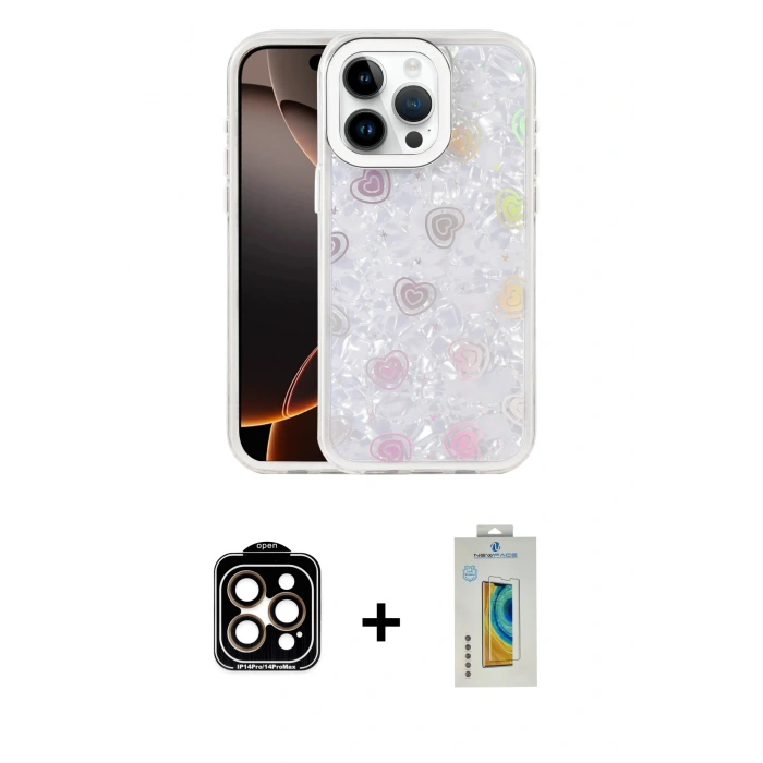 MARSİLYAN™- iPhone 15 Pro Max Kılıf Odak Prime - Siyah Polymer Nano Ekran Koruyucu + Turuncu PVD Metal Kamera Lens