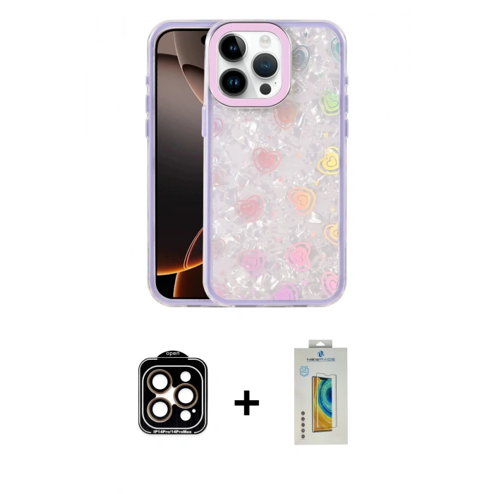 MARSİLYAN™- iPhone 15 Pro Max Kılıf Odak Prime - Siyah Polymer Nano Ekran Koruyucu + Turuncu PVD Metal Kamera Lens