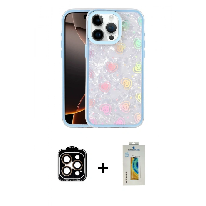 MARSİLYAN™- iPhone 15 Pro Max Kılıf Odak Prime - Siyah Polymer Nano Ekran Koruyucu + Turuncu PVD Metal Kamera Lens