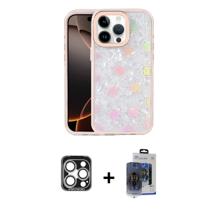 MARSİLYAN™- iPhone 15 Pro Max Kılıf Odak Prime - Siyah Vanessa Magic Cam + PVD Metal Kamera Lens - GS