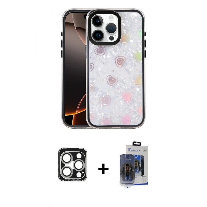 MARSİLYAN™- iPhone 15 Pro Max Kılıf Odak Prime - Siyah Vanessa Magic Cam + PVD Metal Kamera Lens - GS