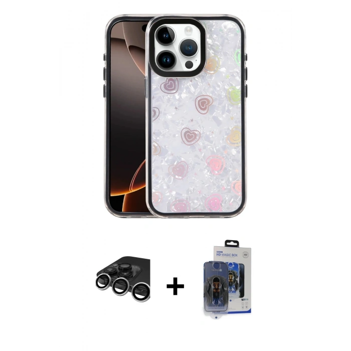 MARSİLYAN™- iPhone 15 Pro Max Kılıf Odak Prime - Siyah Vanessa Magic Cam + Raze Metal Kamera Lens - GS