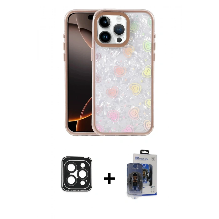 MARSİLYAN™- iPhone 15 Pro Max Kılıf Odak Prime - Siyah Vanessa Magic Cam + PVD Metal Kamera Lens - SH