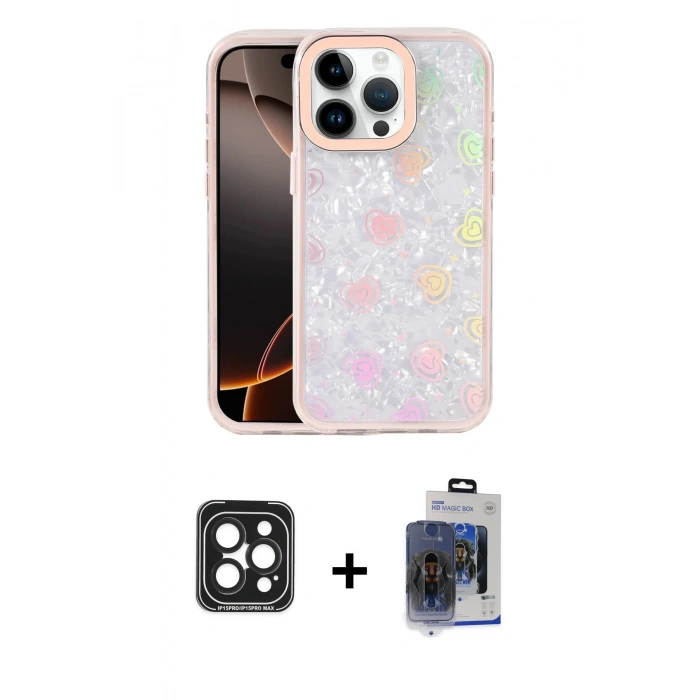 MARSİLYAN™- iPhone 15 Pro Max Kılıf Odak Prime - Siyah Vanessa Magic Cam + PVD Metal Kamera Lens - SH