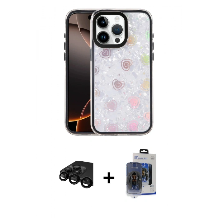 MARSİLYAN™- iPhone 15 Pro Max Kılıf Odak Prime - Siyah Vanessa Magic Cam + Siyah Raze Metal Kamera Lens