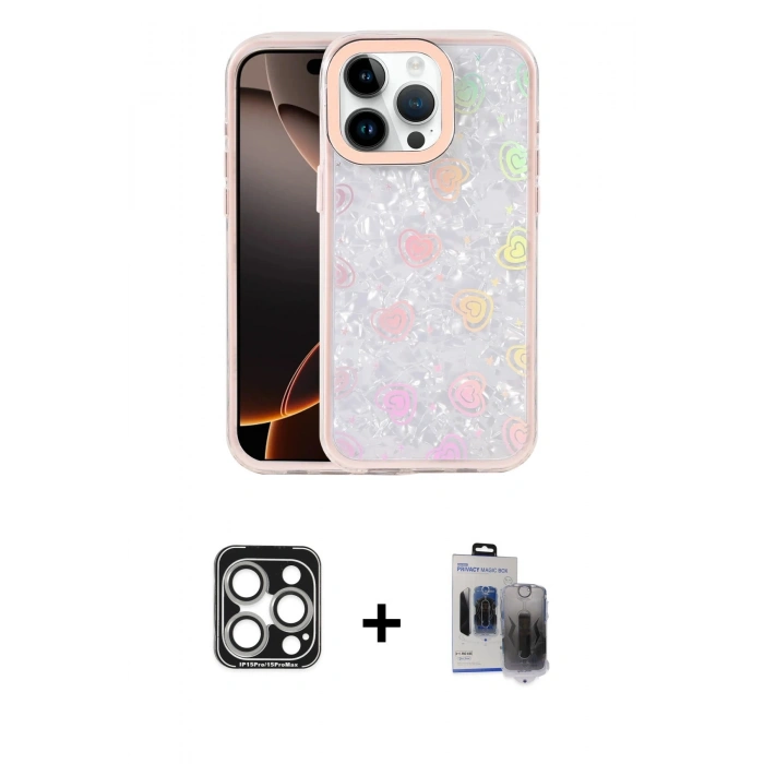 MARSİLYAN™- iPhone 15 Pro Max Kılıf Odak Prime - Siyah Vanessa Magic Hayalet Cam + PVD Metal Kamera Lens - GS