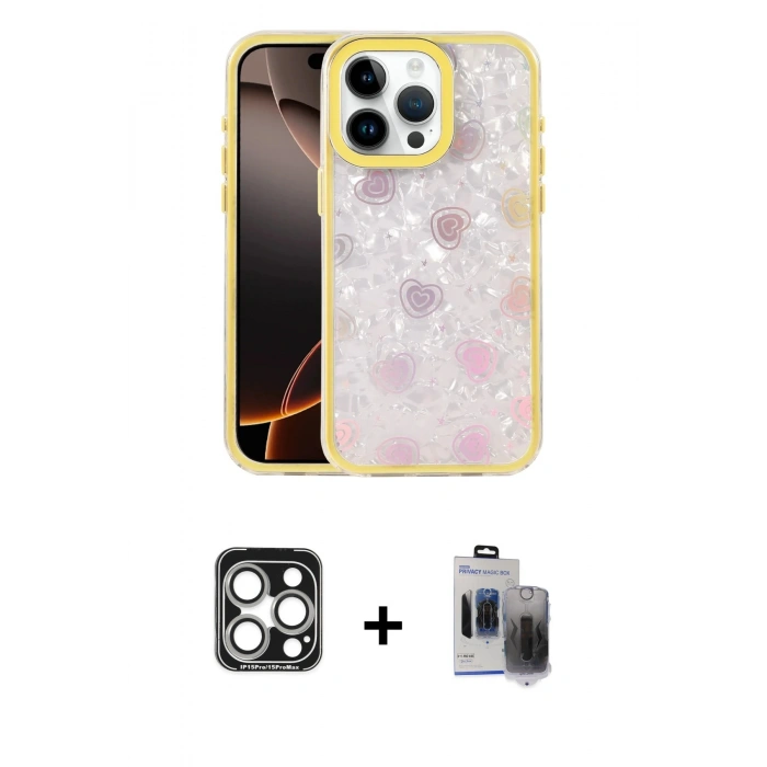 MARSİLYAN™- iPhone 15 Pro Max Kılıf Odak Prime - Siyah Vanessa Magic Hayalet Cam + PVD Metal Kamera Lens - GS