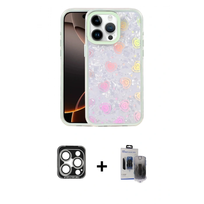 MARSİLYAN™- iPhone 15 Pro Max Kılıf Odak Prime - Siyah Vanessa Magic Hayalet Cam + PVD Metal Kamera Lens - GS