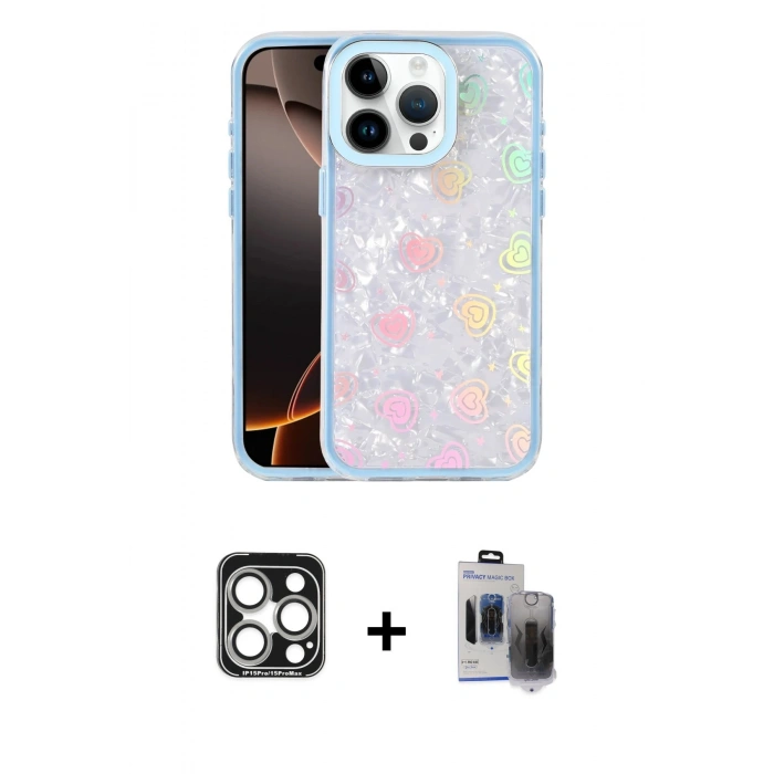 MARSİLYAN™- iPhone 15 Pro Max Kılıf Odak Prime - Siyah Vanessa Magic Hayalet Cam + PVD Metal Kamera Lens - GS