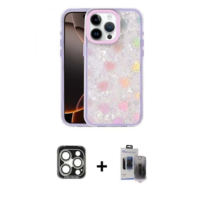 MARSİLYAN™- iPhone 15 Pro Max Kılıf Odak Prime - Siyah Vanessa Magic Hayalet Cam + PVD Metal Kamera Lens - GS