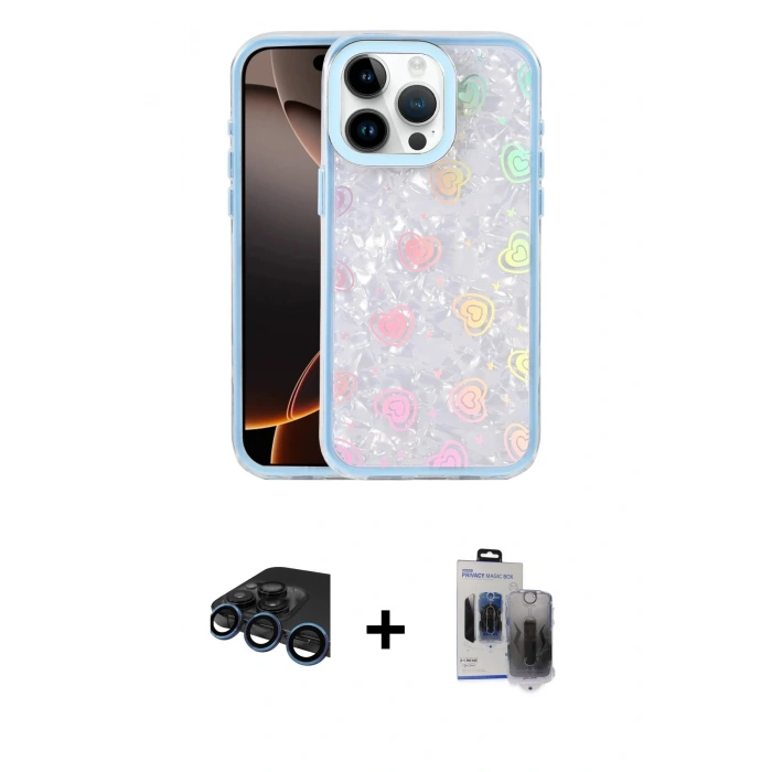 MARSİLYAN™- iPhone 15 Pro Max Kılıf Odak Prime - Siyah Vanessa Magic Hayalet Cam + Raze Metal Kamera Lens - LT