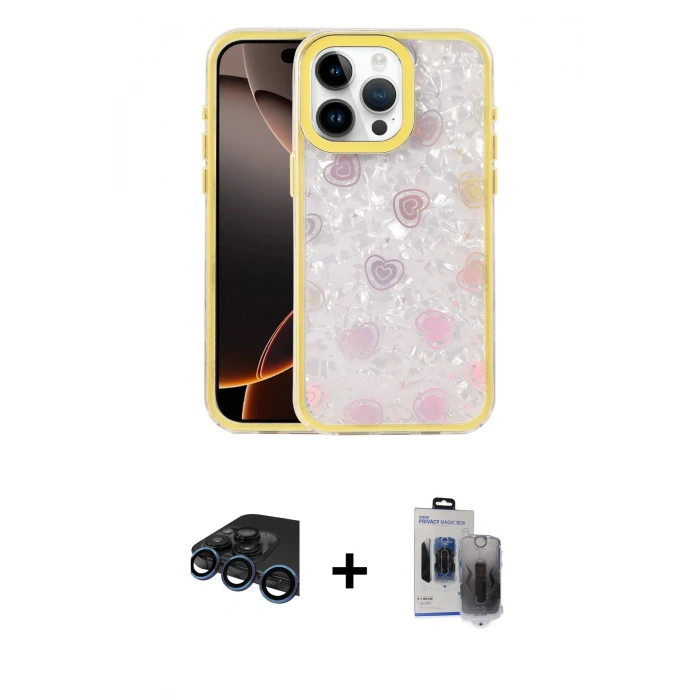MARSİLYAN™- iPhone 15 Pro Max Kılıf Odak Prime - Siyah Vanessa Magic Hayalet Cam + Raze Metal Kamera Lens - LT
