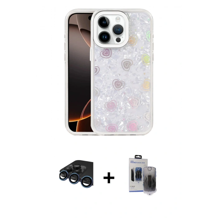 MARSİLYAN™- iPhone 15 Pro Max Kılıf Odak Prime - Siyah Vanessa Magic Hayalet Cam + Raze Metal Kamera Lens - LT