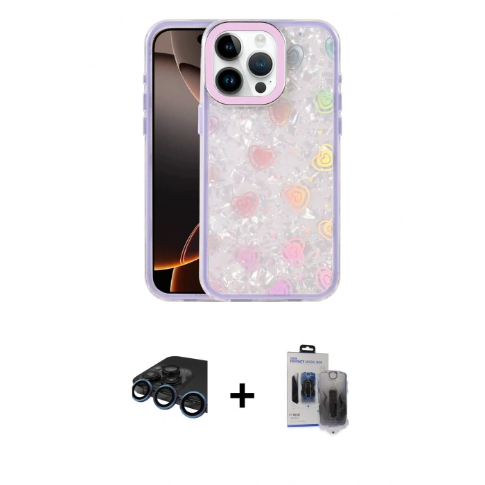 MARSİLYAN™- iPhone 15 Pro Max Kılıf Odak Prime - Siyah Vanessa Magic Hayalet Cam + Raze Metal Kamera Lens - LT