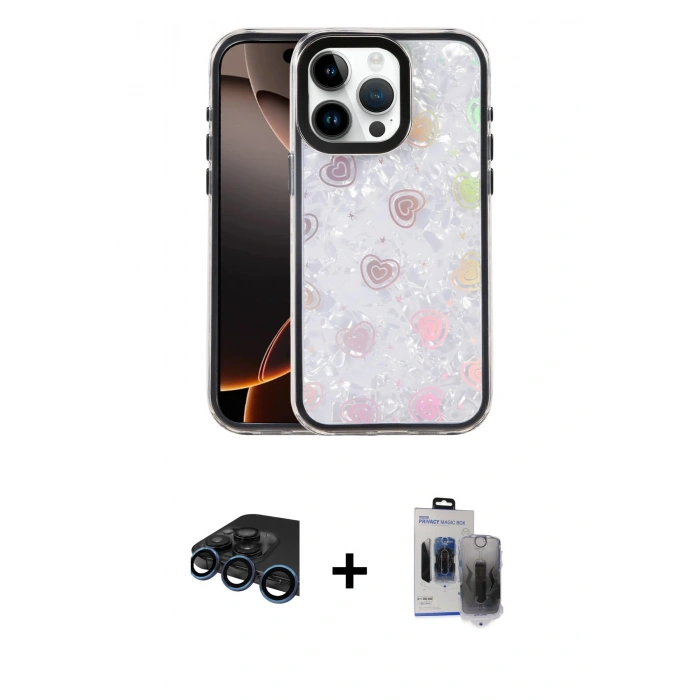 MARSİLYAN™- iPhone 15 Pro Max Kılıf Odak Prime - Siyah Vanessa Magic Hayalet Cam + Raze Metal Kamera Lens - LT
