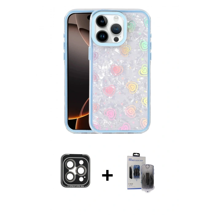 MARSİLYAN™- iPhone 15 Pro Max Kılıf Odak Prime - Siyah Vanessa Magic Hayalet Cam + PVD Metal Kamera Lens - GI