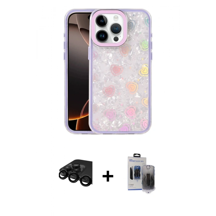 MARSİLYAN™- iPhone 15 Pro Max Kılıf Odak Prime - Siyah Vanessa Magic Hayalet Cam + Raze Metal Kamera Lens - SH