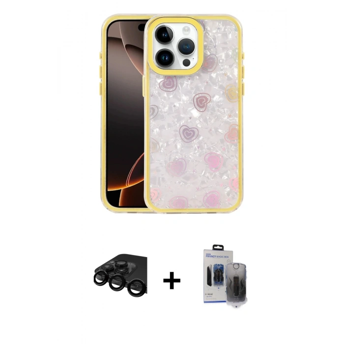 MARSİLYAN™- iPhone 15 Pro Max Kılıf Odak Prime - Siyah Vanessa Magic Hayalet Cam + Raze Metal Kamera Lens - SH