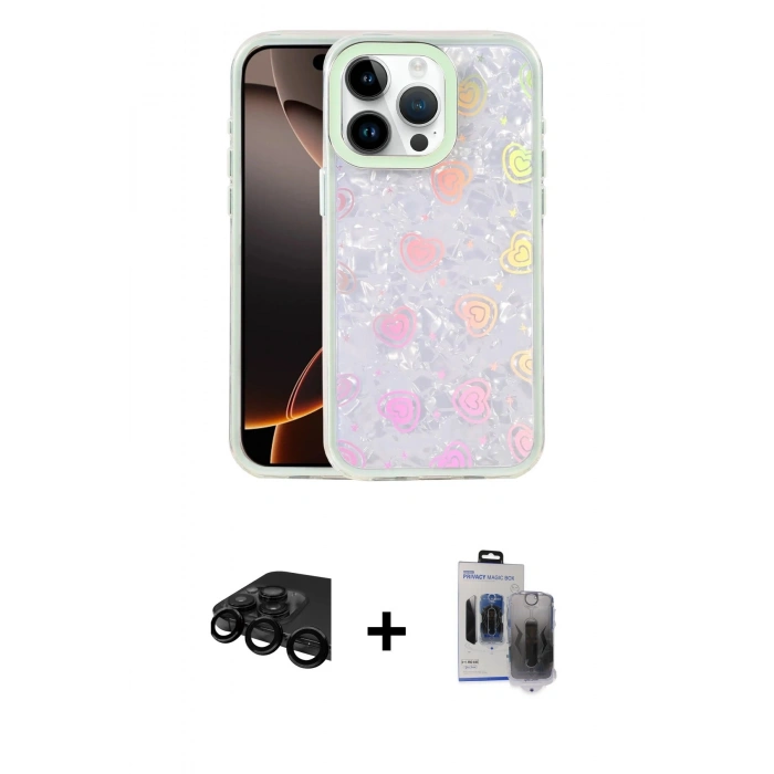 MARSİLYAN™- iPhone 15 Pro Max Kılıf Odak Prime - Siyah Vanessa Magic Hayalet Cam + Raze Metal Kamera Lens - SH