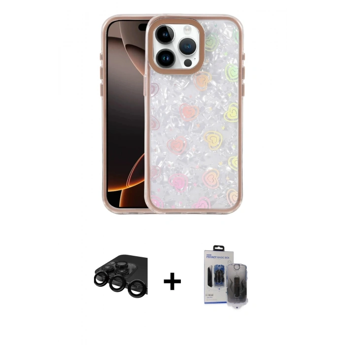 MARSİLYAN™- iPhone 15 Pro Max Kılıf Odak Prime - Siyah Vanessa Magic Hayalet Cam + Raze Metal Kamera Lens - SH