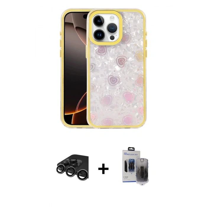 MARSİLYAN™- iPhone 15 Pro Max Kılıf Odak Prime - Siyah Vanessa Magic Hayalet Cam + Raze Metal Kamera Lens - TMGI
