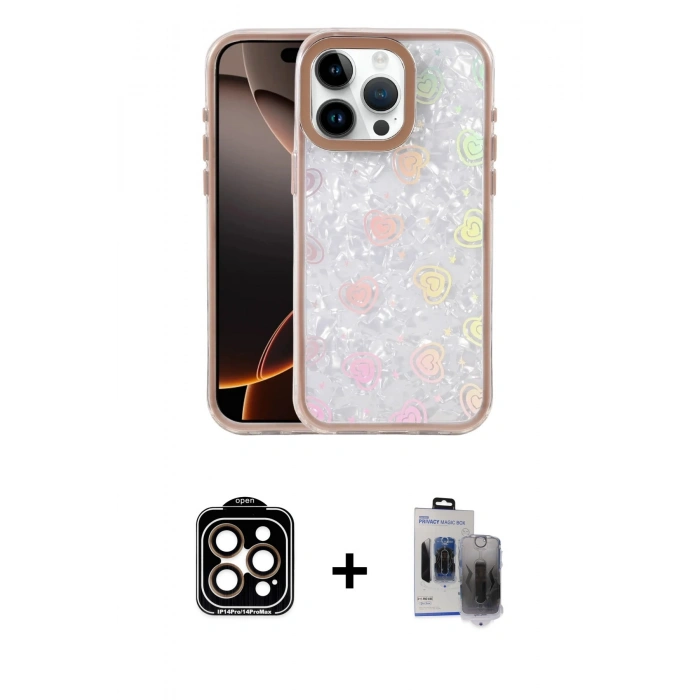 MARSİLYAN™- iPhone 15 Pro Max Kılıf Odak Prime - Siyah Vanessa Magic Hayalet Cam + PVD Metal Kamera Lens - TU