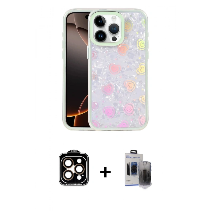MARSİLYAN™- iPhone 15 Pro Max Kılıf Odak Prime - Siyah Vanessa Magic Hayalet Cam + PVD Metal Kamera Lens - TU