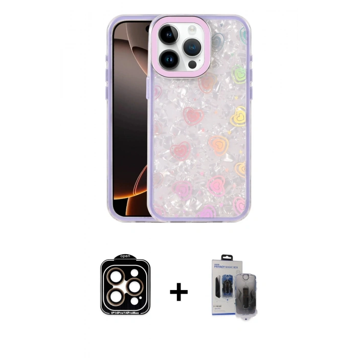 MARSİLYAN™- iPhone 15 Pro Max Kılıf Odak Prime - Siyah Vanessa Magic Hayalet Cam + PVD Metal Kamera Lens - TU