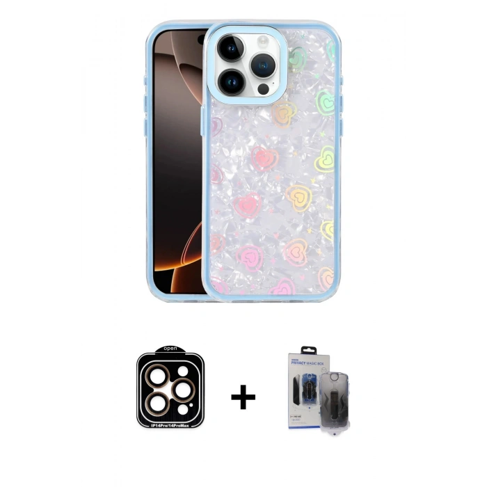 MARSİLYAN™- iPhone 15 Pro Max Kılıf Odak Prime - Siyah Vanessa Magic Hayalet Cam + PVD Metal Kamera Lens - TU