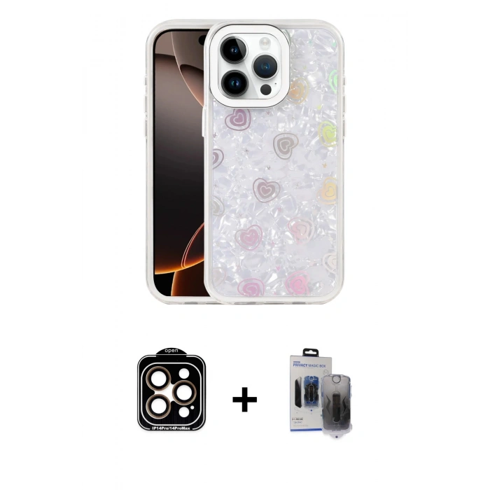 MARSİLYAN™- iPhone 15 Pro Max Kılıf Odak Prime - Siyah Vanessa Magic Hayalet Cam + PVD Metal Kamera Lens - TU