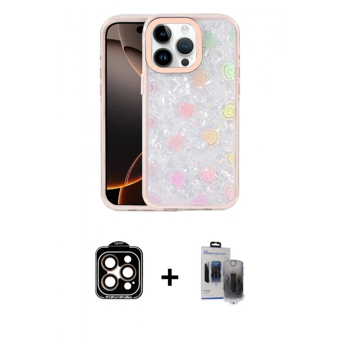 MARSİLYAN™- iPhone 15 Pro Max Kılıf Odak Prime - Siyah Vanessa Magic Hayalet Cam + PVD Metal Kamera Lens - TU