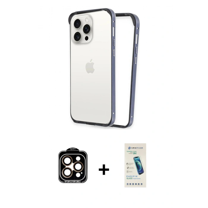 MARSİLYAN™- iPhone 15 Pro Max Kılıf Pusula Asil Koleksiyonu - Şeffaf Pasifik Cam Ekran Koruyucu + PVD Metal Kamera Lens - TU