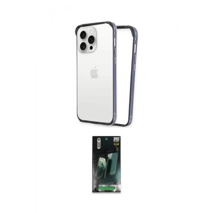 MARSİLYAN™- iPhone 15 Pro Max Kılıf Pusula Asil Koleksiyonu - Siyah 360 Mat Full Body Arka Koruyucu