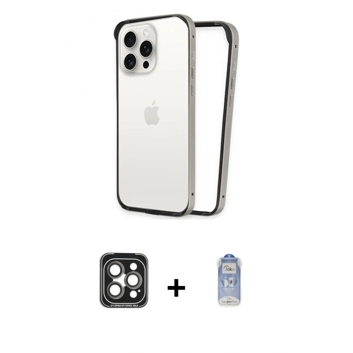 MARSİLYAN™- iPhone 15 Pro Max Kılıf Pusula Asil Koleksiyonu - Siyah Joko Magic 5D Cam + PVD Metal Kamera Lens - GI