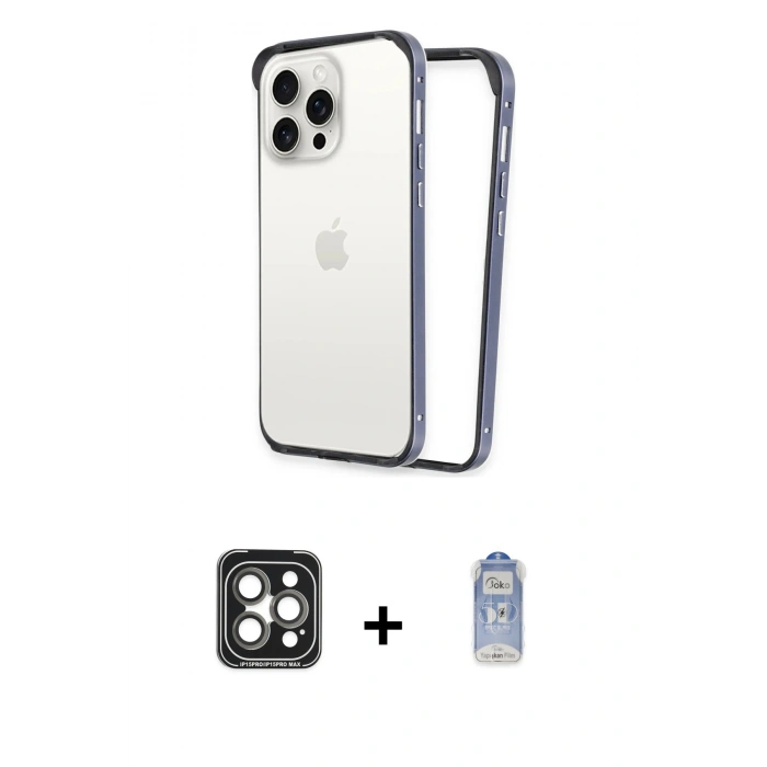 MARSİLYAN™- iPhone 15 Pro Max Kılıf Pusula Asil Koleksiyonu - Siyah Joko Magic 5D Cam + PVD Metal Kamera Lens - GI