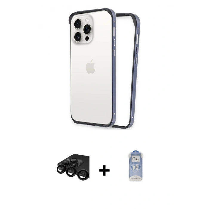 MARSİLYAN™- iPhone 15 Pro Max Kılıf Pusula Asil Koleksiyonu - Siyah Joko Magic 5D Cam + Raze Metal Kamera Lens - SH