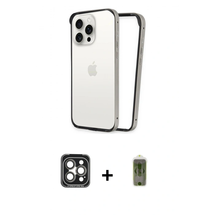 MARSİLYAN™- iPhone 15 Pro Max Kılıf Pusula Asil Koleksiyonu - Siyah Joko Magic 5D Hayalet Cam + PVD Metal Kamera Lens - GI