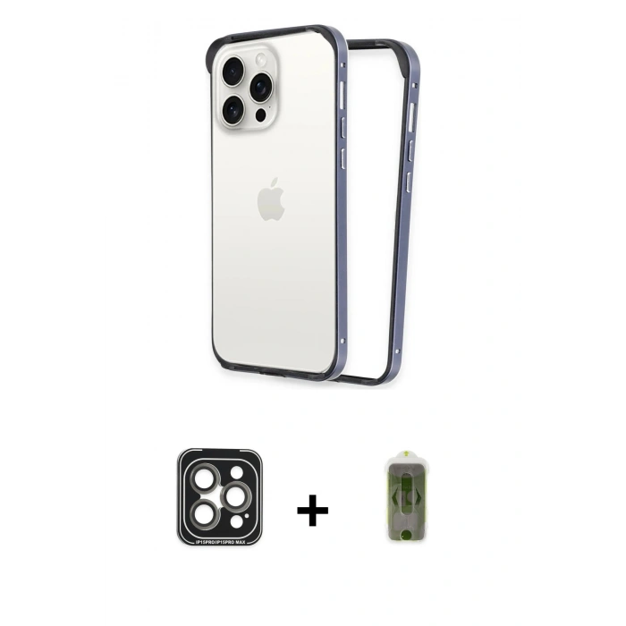 MARSİLYAN™- iPhone 15 Pro Max Kılıf Pusula Asil Koleksiyonu - Siyah Joko Magic 5D Hayalet Cam + PVD Metal Kamera Lens - GI
