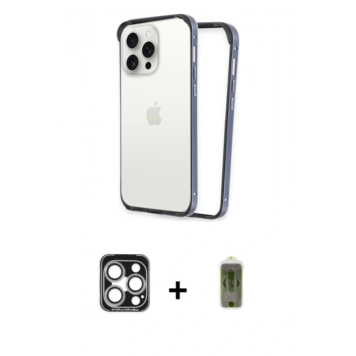 MARSİLYAN™- iPhone 15 Pro Max Kılıf Pusula Asil Koleksiyonu - Siyah Joko Magic 5D Hayalet Cam + PVD Metal Kamera Lens - GS