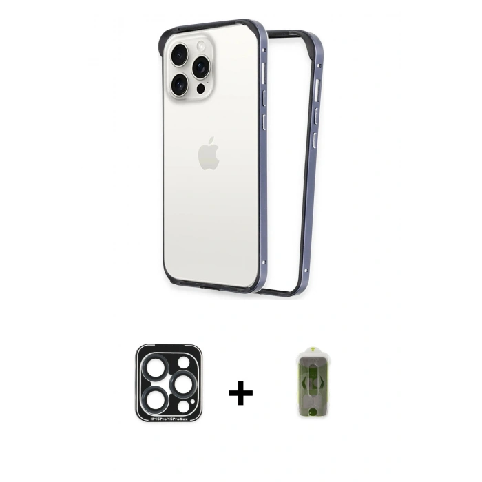 MARSİLYAN™- iPhone 15 Pro Max Kılıf Pusula Asil Koleksiyonu - Siyah Joko Magic 5D Hayalet Cam + PVD Metal Kamera Lens - LT