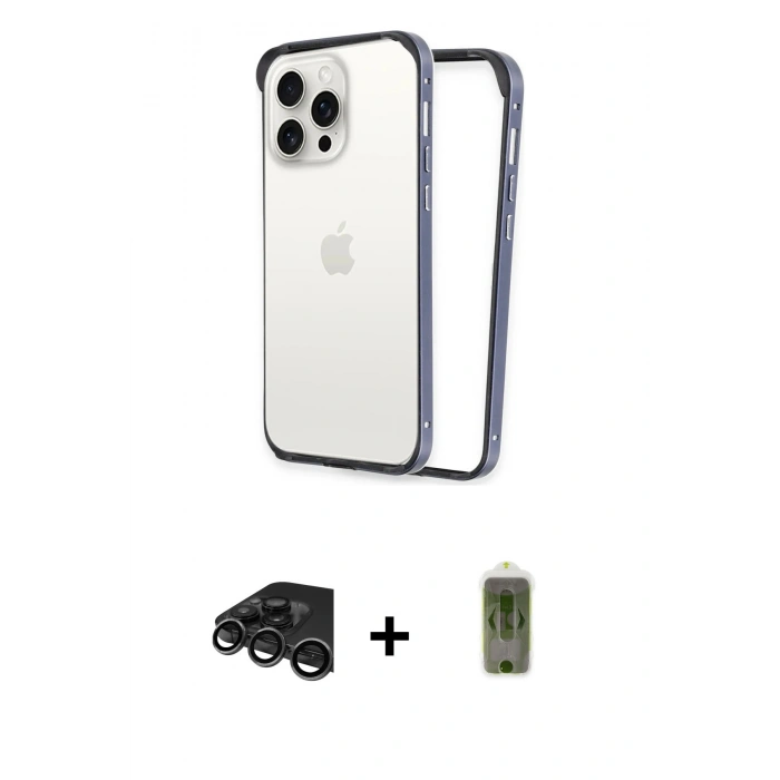 MARSİLYAN™- iPhone 15 Pro Max Kılıf Pusula Asil Koleksiyonu - Siyah Joko Magic 5D Hayalet Cam + Raze Metal Kamera Lens - TMGI