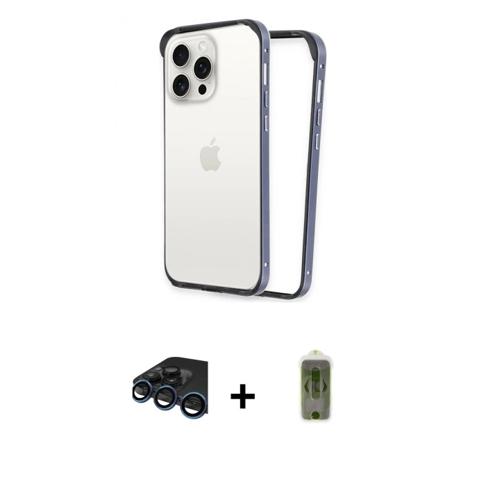 MARSİLYAN™- iPhone 15 Pro Max Kılıf Pusula Asil Koleksiyonu - Siyah Joko Magic 5D Hayalet Cam + Raze Metal Kamera Lens - LT